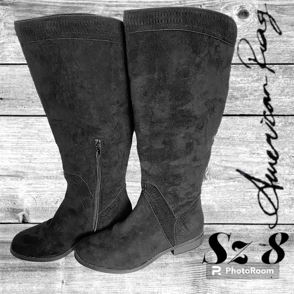 American Rag Tamar Mid-calf boot Women's 8 Black Faux suede low heel EUC